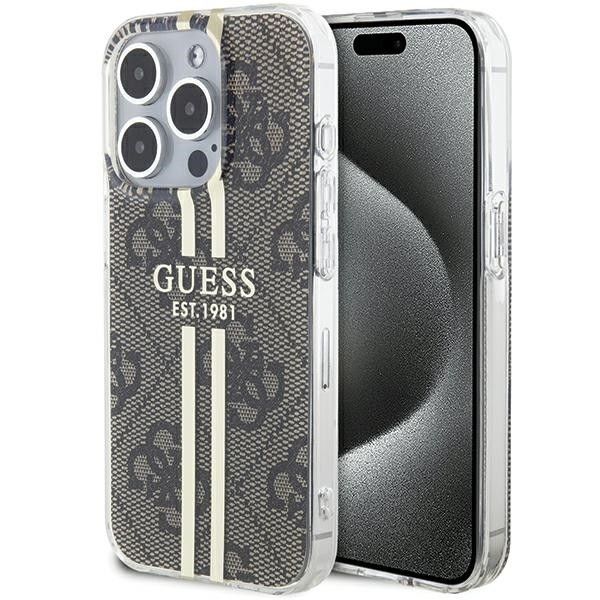 GUESS obal pre iPhone 15 Pro GUHCP15MH4PSEGW (4G zlatý Stripe) hnedý