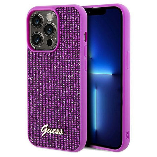 GUESS obal pre iPhone 14 Pro GUHCP14LPMSDGSF (Disco Script Metal) fuschia