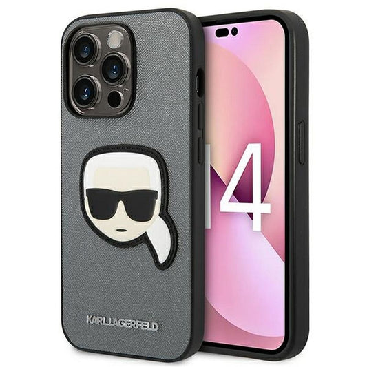 KARL LAGERFELD obal pre iPhone 14 Pro Max KLHCP14XSAPKHG (Saffiano With Karl Head Patch) strieborná