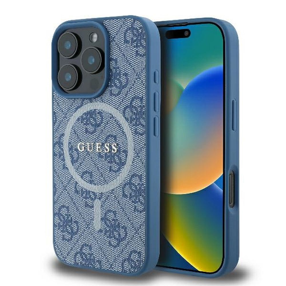 GUESS obal pre iPhone 16 Pro Max s funkciou MagSafe GUHMP16XG4GFRB (PU 4G Ring Classic Logo) modrý