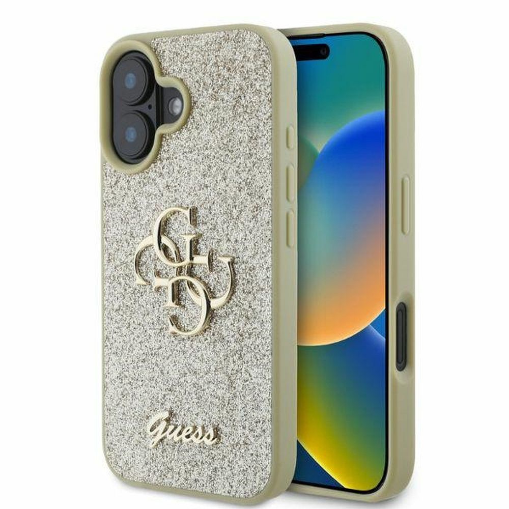 GUESS obal pre iPhone 16 GUHCP16SHG4SGD (Fixed Glitter Big 4G) zlatý