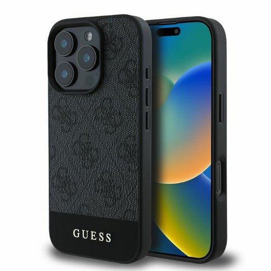 GUESS obal pre iPhone 16 Pro Max GUHCP16XG4GLGR (PC/TPU 4G PU Bottom Stripe) sivý