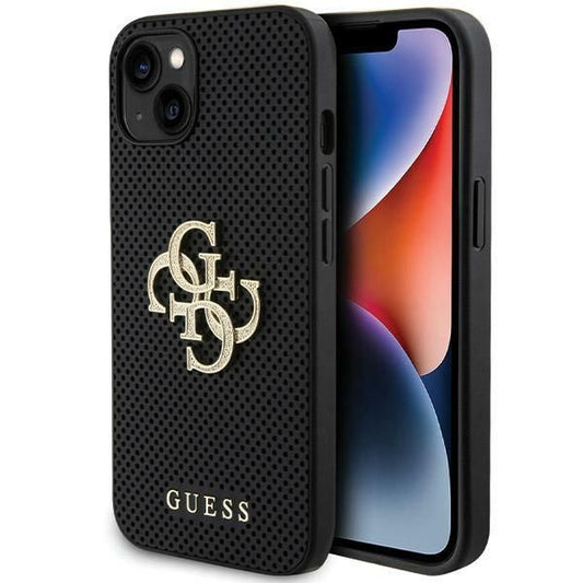 GUESS obal pre iPhone 13 / 14 / 15 GUHCP15SPSP4LGK (Leather Perpreated 4G Glitter Logo) čierny