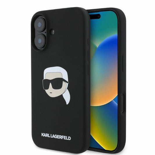 KARL LAGERFELD obal pre iPhone 16 s funkciou MagSafe KLHMP16SSKHPPLK (Sil KL Head Print) čierny