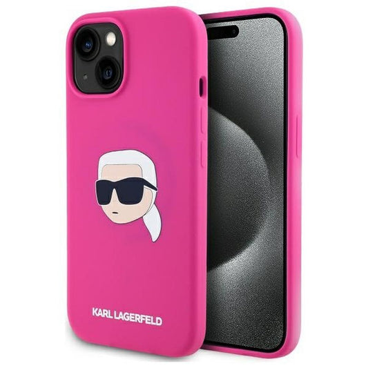 KARL LAGERFELD obal pre iPhone 15 s funkciou MagSafe KLHMP15SSKHPPLF (SIL KL Head Print) fuschia