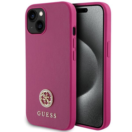 GUESS obal pre iPhone 13 / 14 / 15 GUHCP15SPS4DGPP (Strass Metal Logo) ružový