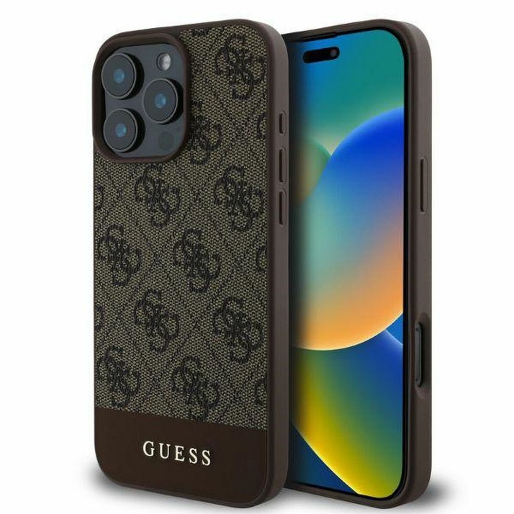 GUESS obal pre iPhone 16 Pro GUHCP16LG4GLBR (PC/TPU 4G PU Bottom Stripe) hnedý