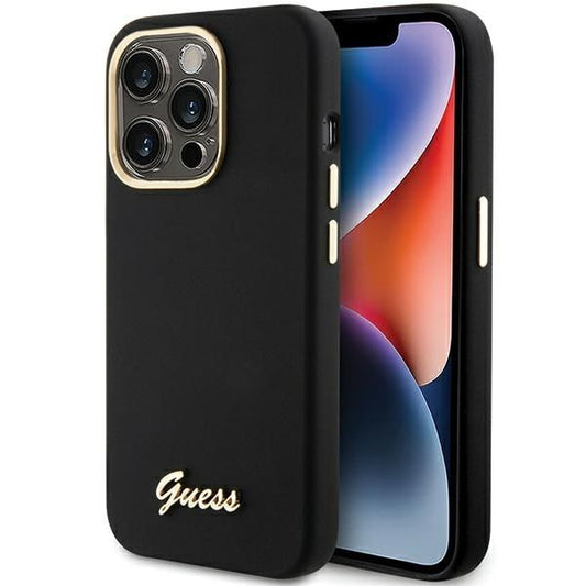 GUESS obal pre iPhone 15 Pro GUHCP15LSMBSLK (Silicone Script Metal Logo & Frame) čierny