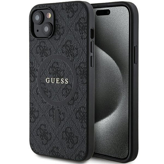 GUESS obal pre iPhone 15 Plus s funkciou MagSafe GUHMP15MG4GFRK (4G Ring classic logo) čierny