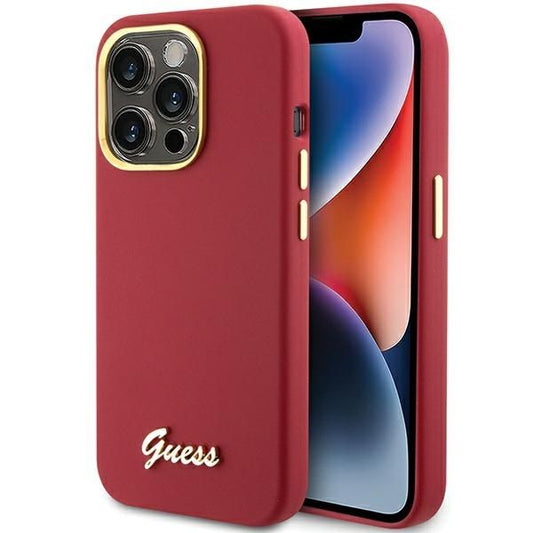 GUESS obal pre iPhone 15 Pro GUHCP15LSMBSLM (Silicone Script Metal Logo & Frame) fialový