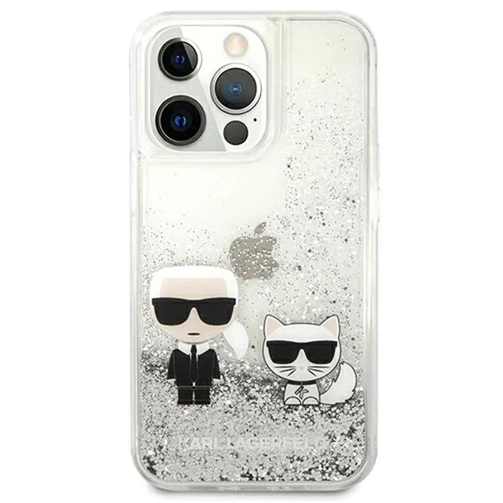 KARL LAGERFELD obal pre iPhone 13 Pro KLHCP13LGKCS (Liquid Glitter K&C) strieborná