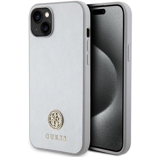 GUESS obal pre iPhone 13 / 14 / 15 GUHCP15SPS4DGPS (Strass Metal Logo) strieborná