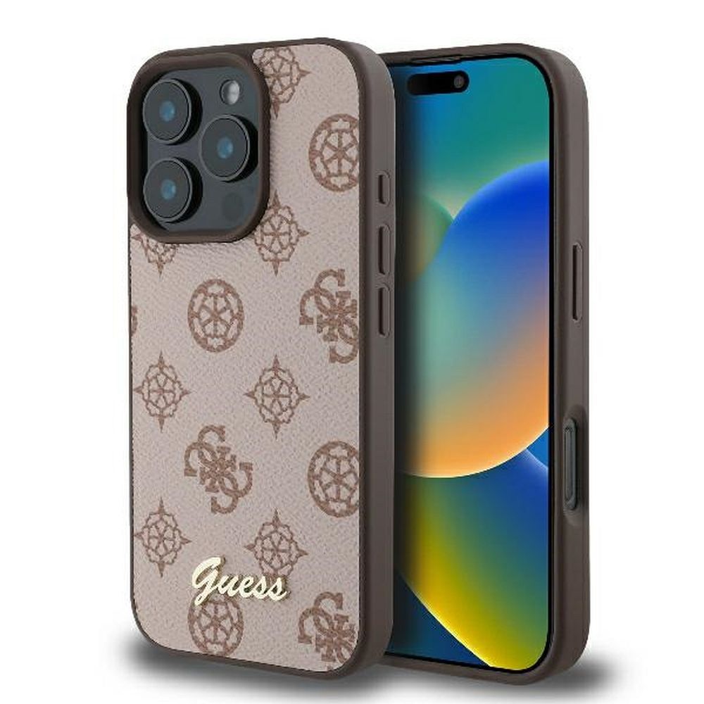 GUESS obal pre iPhone 16 Pro Max s funkciou MagSafe GUHMP16XPGPYSW (PU Peony Script) hnedý