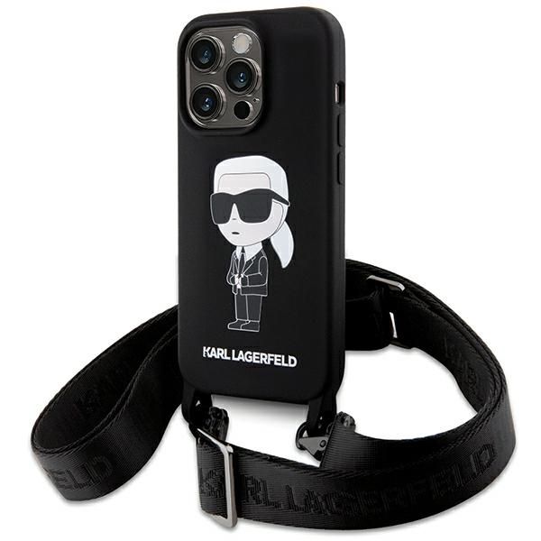 KARL LAGERFELD obal pre iPhone 15 Pro Max KLHCP15XSCBSKNK (Silicone Ikonik Crossbody) čierny