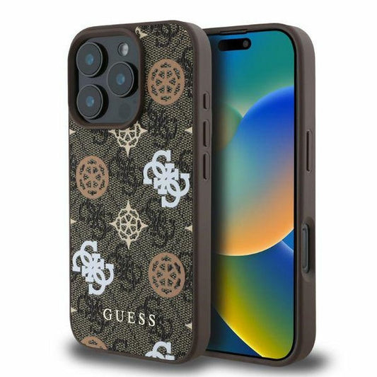 GUESS obal pre iPhone 16 Pro Max s funkciou MagSafe GUHMP16XP4PWPW (PU Peony on 4G Background) hnedý