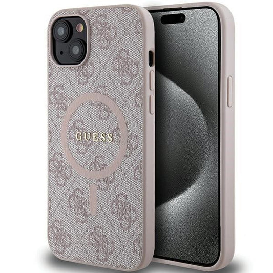 GUESS obal pre iPhone 15 Plus s funkciou MagSafe GUHMP15MG4GFRP (4G Ring classic logo) ružový