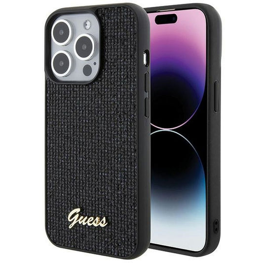 GUESS obal pre iPhone 15 Pro GUHCP15LPMSDGSK (Disco Script Metal) čierny