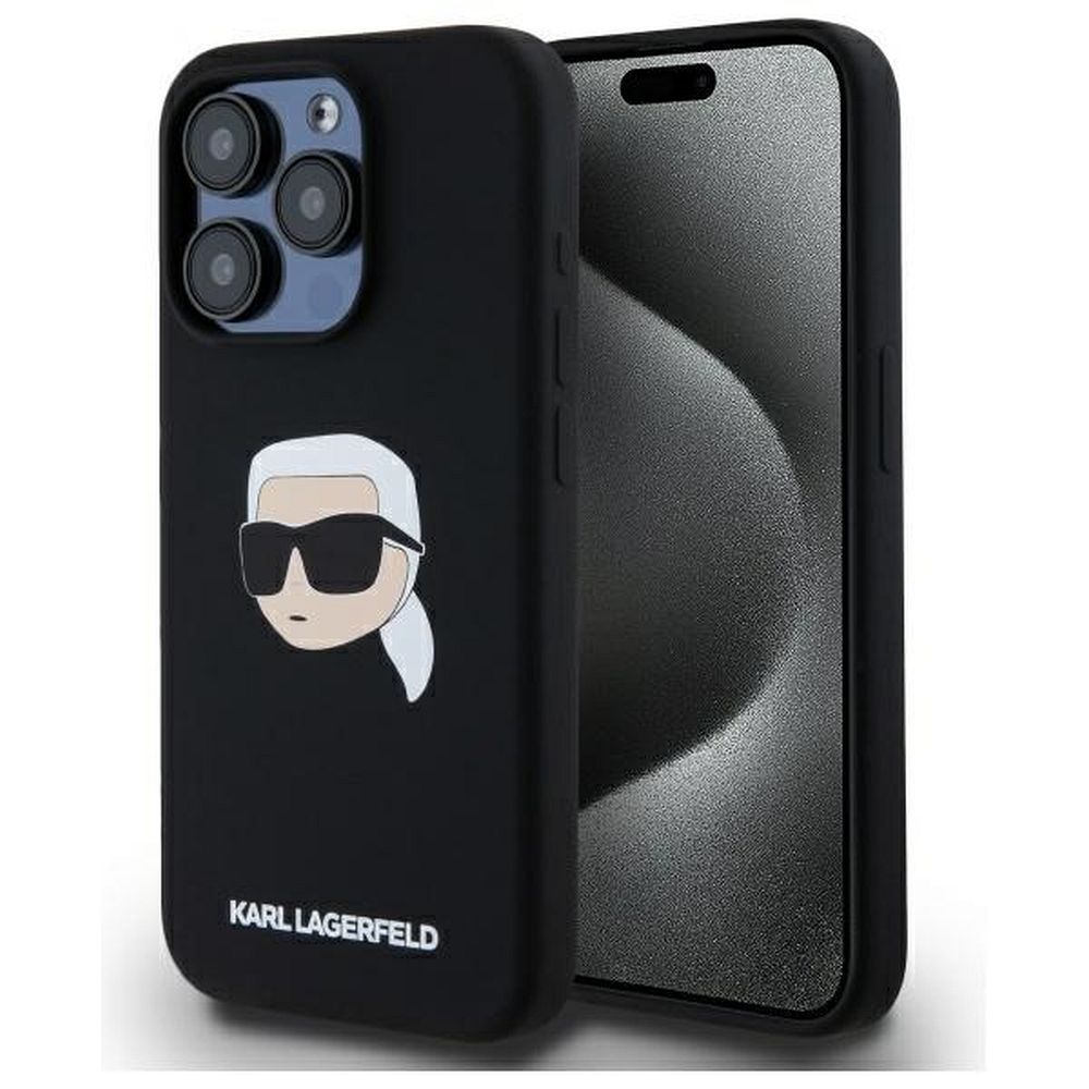 KARL LAGERFELD obal pre iPhone 15 Pro s funkciou MagSafe KLHMP15LSKHPPLK (SIL KL Head Print) čierny