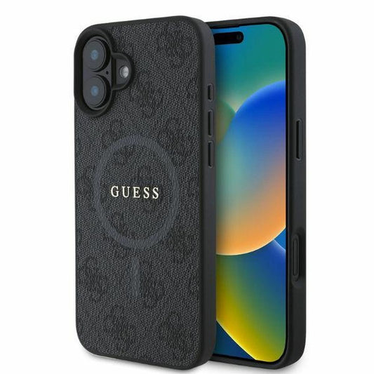 GUESS obal pre iPhone 16 s funkciou MagSafe GUHMP16SG4GFRK (PU 4G Ring Classic Logo) čierny