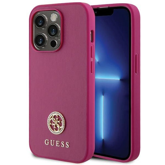 GUESS obal pre iPhone 15 Pro GUHCP15LPS4DGPP (Strass Metal Logo) ružový