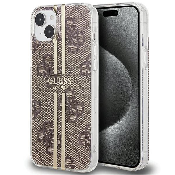 GUESS obal pre iPhone 15 Plus GUHCP15MH4PSEGW (4G zlatý Stripe) hnedý