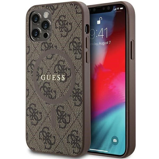 GUESS obal pre iPhone 12 / 12 Pro s funkciou MagSafe GUHMP12MG4GFRW (4G Ring classic logo) hnedý