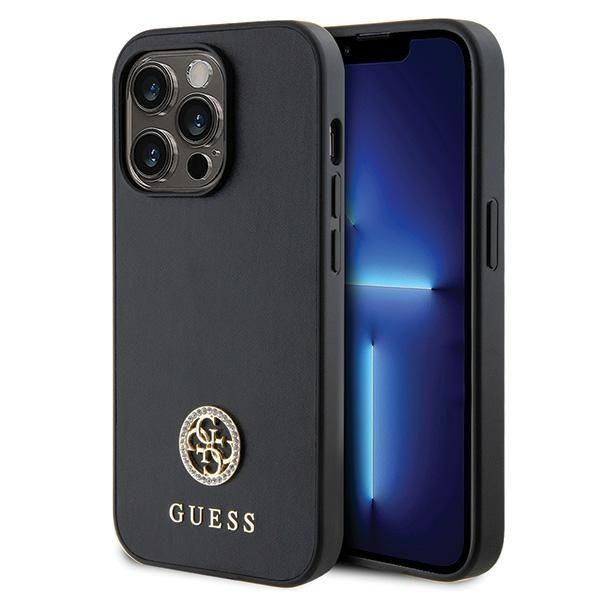 GUESS obal pre iPhone 15 Pro GUHCP15LPS4DGPK (Strass Metal Logo) čierny