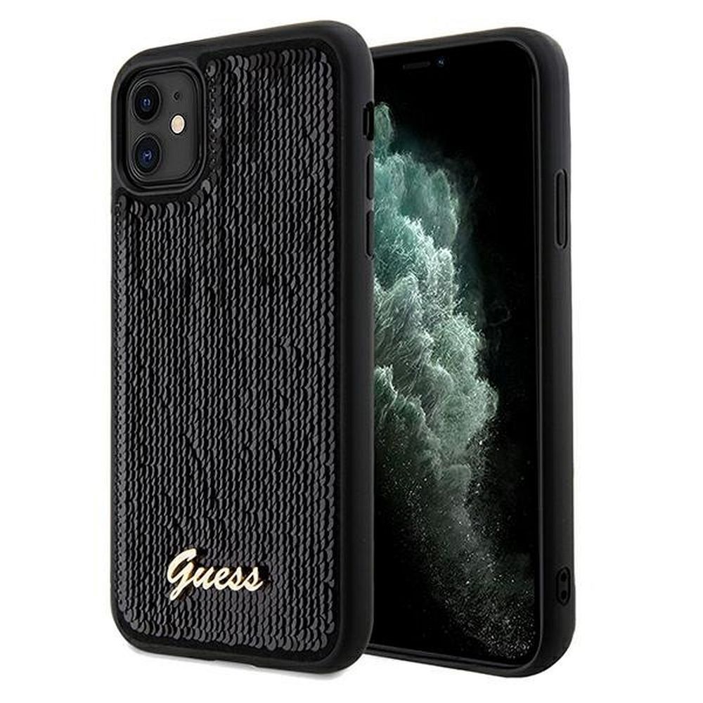 GUESS obal pre iPhone 11 GUHCN61PSFDGSK (Sequin Script Metal) čierny