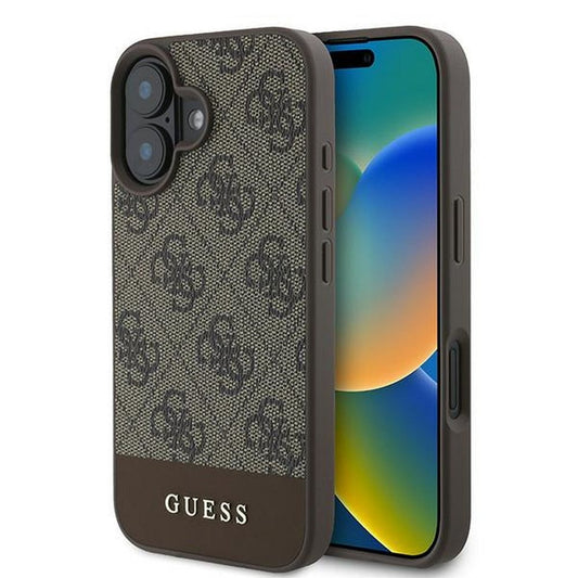 GUESS obal pre iPhone 16 Plus GUHCP16MG4GLBR (PC/TPU 4G PU Bottom Stripe) hnedý