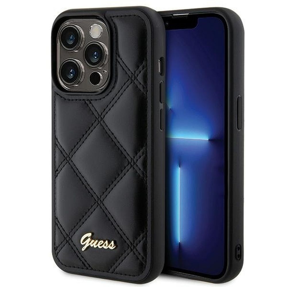 GUESS obal pre iPhone 15 Pro GUHCP15LPSQSQSK (Quilted Metal Logo) čierny