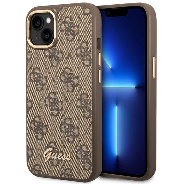 GUESS obal pre iPhone 13 / 14 / 15 GUHCP14SHG4SHW (4G Vintage zlatý Logo) hnedý