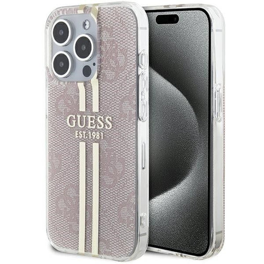 GUESS obal pre iPhone 15 Pro GUHCP15LH4PSEGP (4G zlatý Stripe) ružový