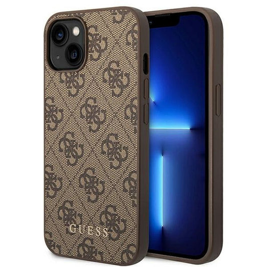 GUESS obal pre iPhone 14 Plus GUHCP14MG4GFBR (4G zlatý Logo) hnedý