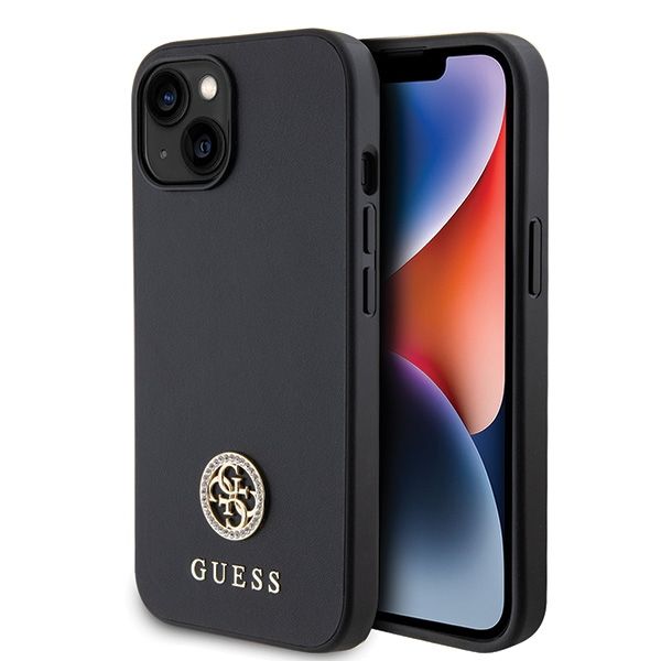 GUESS obal pre iPhone 13 / 14 / 15 GUHCP15SPS4DGPK (Strass Metal Logo) čierny