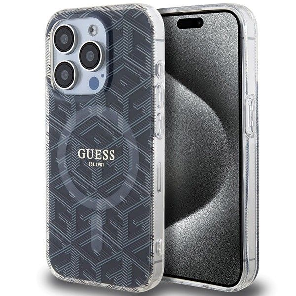 GUESS obal pre iPhone 15 Pro s funkciou MagSafe GUHMP15LHGCUSTGK (IML GCUBE) čierny