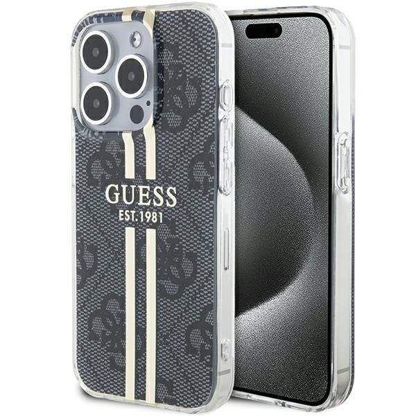 GUESS obal pre iPhone 15 Pro Max GUHCP15XH4PSEGK (4G zlatý Stripe) čierny