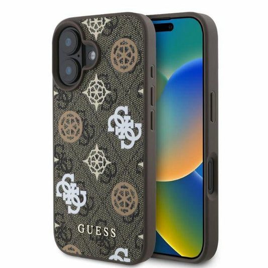 GUESS obal pre iPhone 16 s funkciou MagSafe GUHMP16SP4PWPW (PU Peony on 4G Background) hnedý