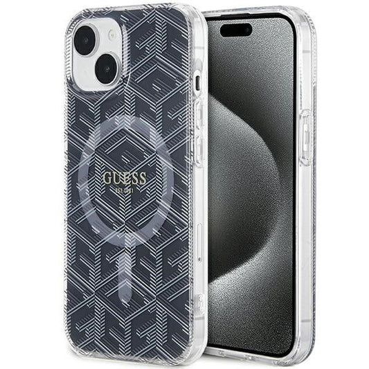 GUESS obal pre iPhone 15 s funkciou MagSafe GUHMP15SHGCUSTGK (IML GCUBE) čierny