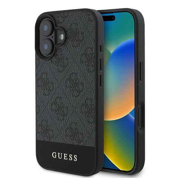 GUESS obal pre iPhone 16 GUHCP16SG4GLGR (PC/TPU 4G PU Bottom Stripe) sivý