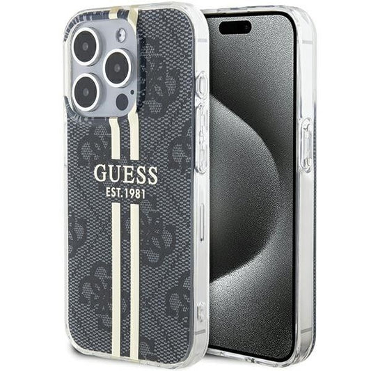 GUESS obal pre iPhone 15 Pro GUHCP15LH4PSEGK (4G zlatý Stripe) čierny