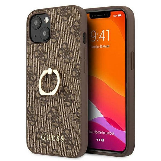 GUESS obal pre iPhone 13 Mini GUHCP13S4GMRBR (Ring stand) hnedý