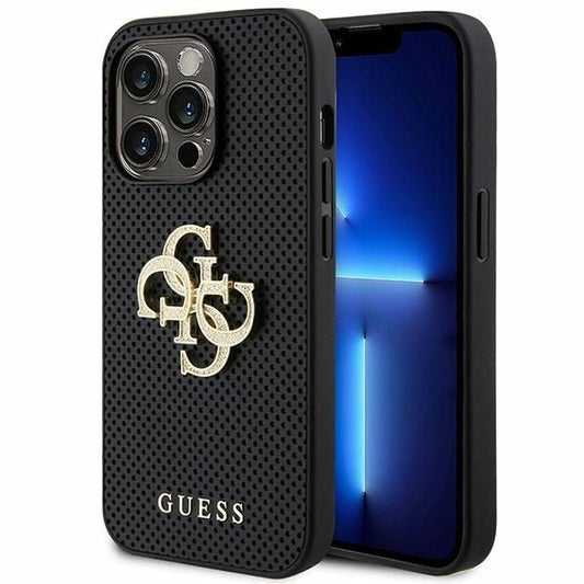 GUESS obal pre iPhone 15 Pro GUHCP15LPSP4LGK (Leather Perpreated 4G Glitter Logo) čierny