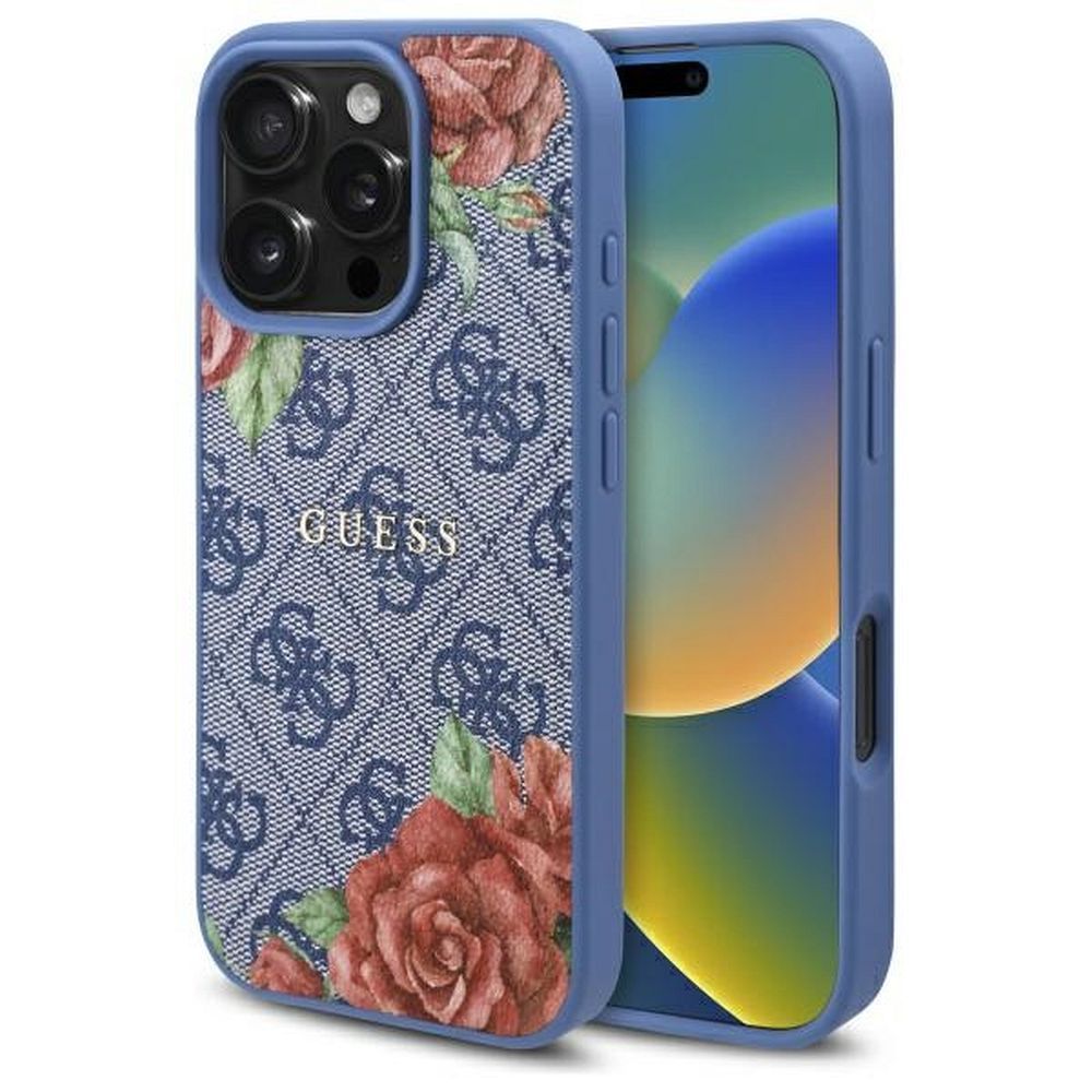 GUESS obal pre iPhone 16 Pro s funkciou MagSafe GUHMP16LP4ROPEMCB (4G Flowers Print) modrý