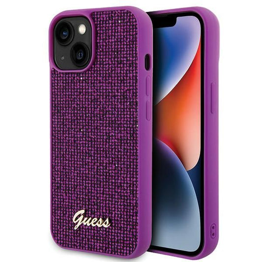 GUESS obal pre iPhone 13 / 14 / 15 GUHCP15SPMSDGSF (Disco Metal Script) fuschia