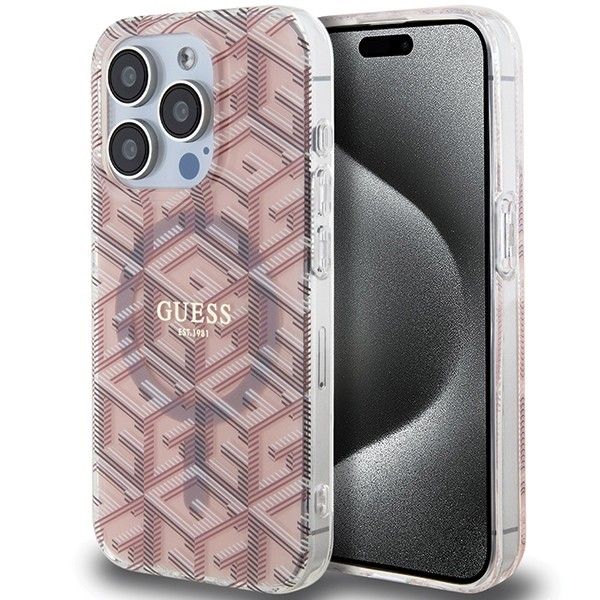 GUESS obal pre iPhone 15 Pro s funkciou MagSafe GUHMP15LHGCUSTGP (IML GCUBE) ružový