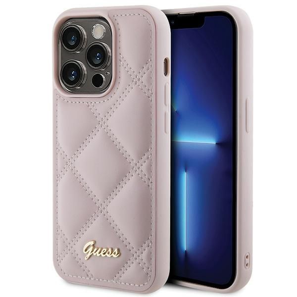 GUESS obal pre iPhone 15 Pro GUHCP15LPSQSQSP (Quilted Metal Logo) ružový