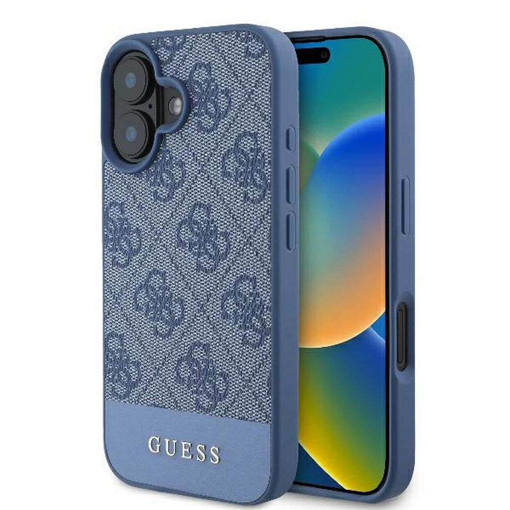 GUESS obal pre iPhone 16 GUHCP16SG4GLBL (4G PU Bottom Stripe) modrý