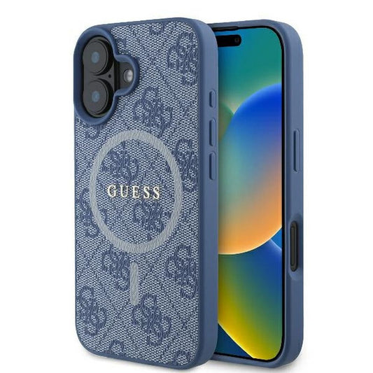 GUESS obal pre iPhone 16 s funkciou MagSafe GUHMP16SG4GFRB (PU 4G Ring Classic Logo) modrý