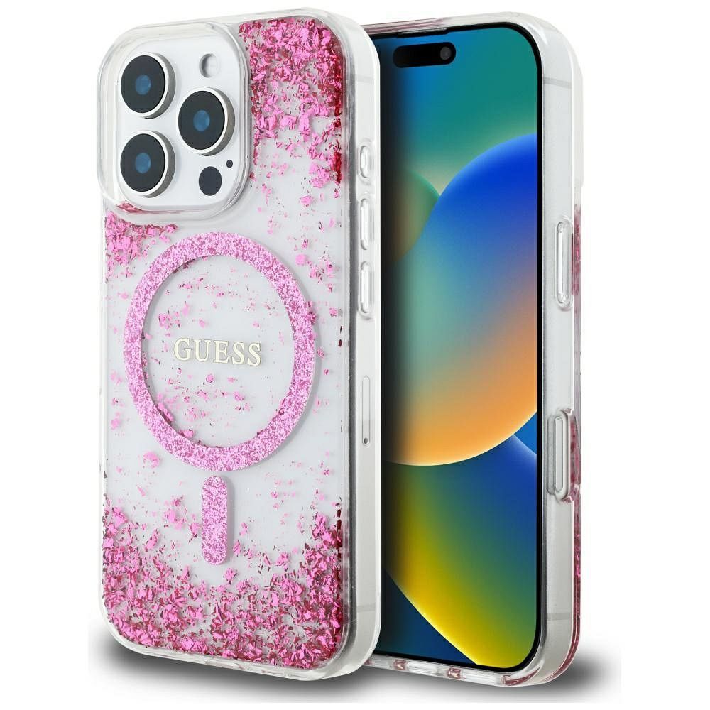 GUESS obal pre iPhone 16 Pro Max s funkciou MagSafe GUHMP16XRGRGEP (Resin Bottom Glitter) ružový