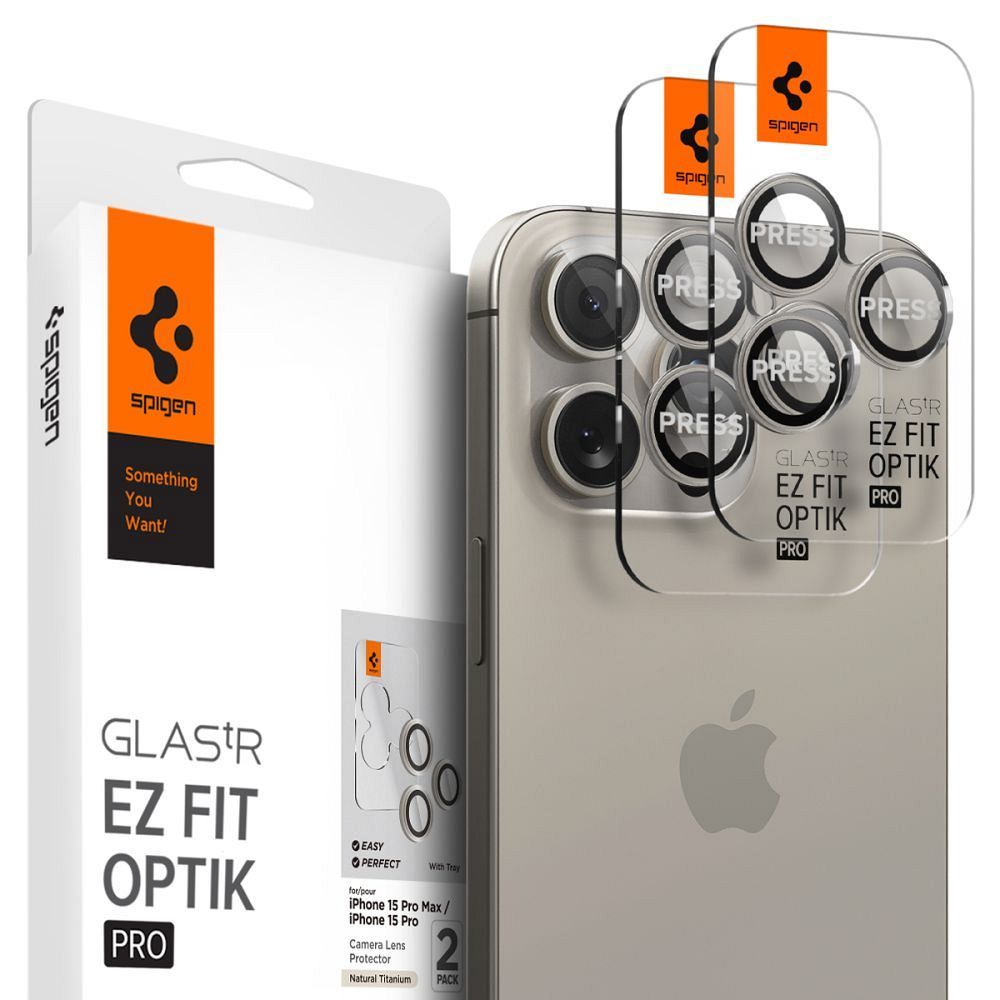 SPIGEN camera protector OPTIK.TR ”EZ FIT” 2-pack pre iPhone 14 Pro / Pro Max / 15 Pro / Pro Max natural titanium